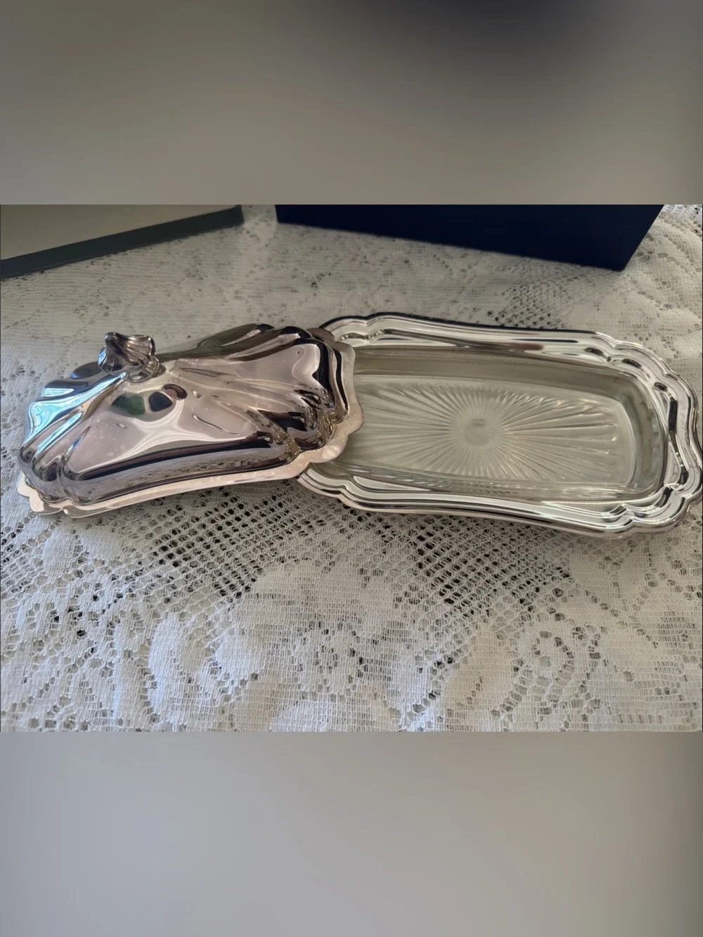 Gorham Silver Plated Covered Butter Dish with Decorative Tray